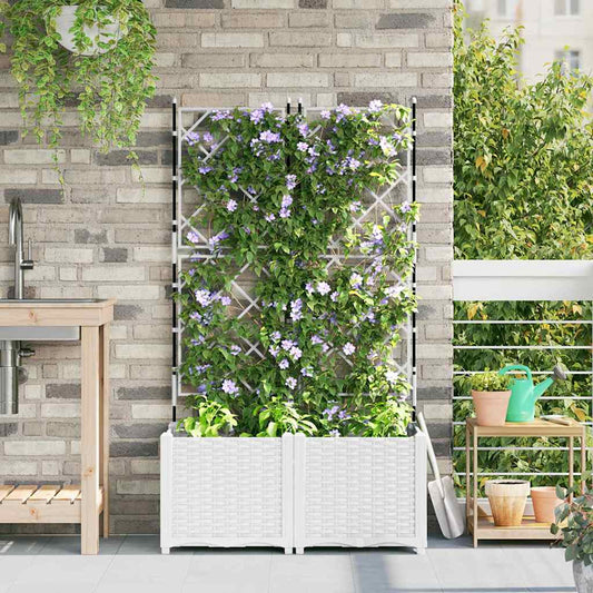 Jardineira com Treliça 2 pcs Branco 80 x 40 x 143 cm PP
