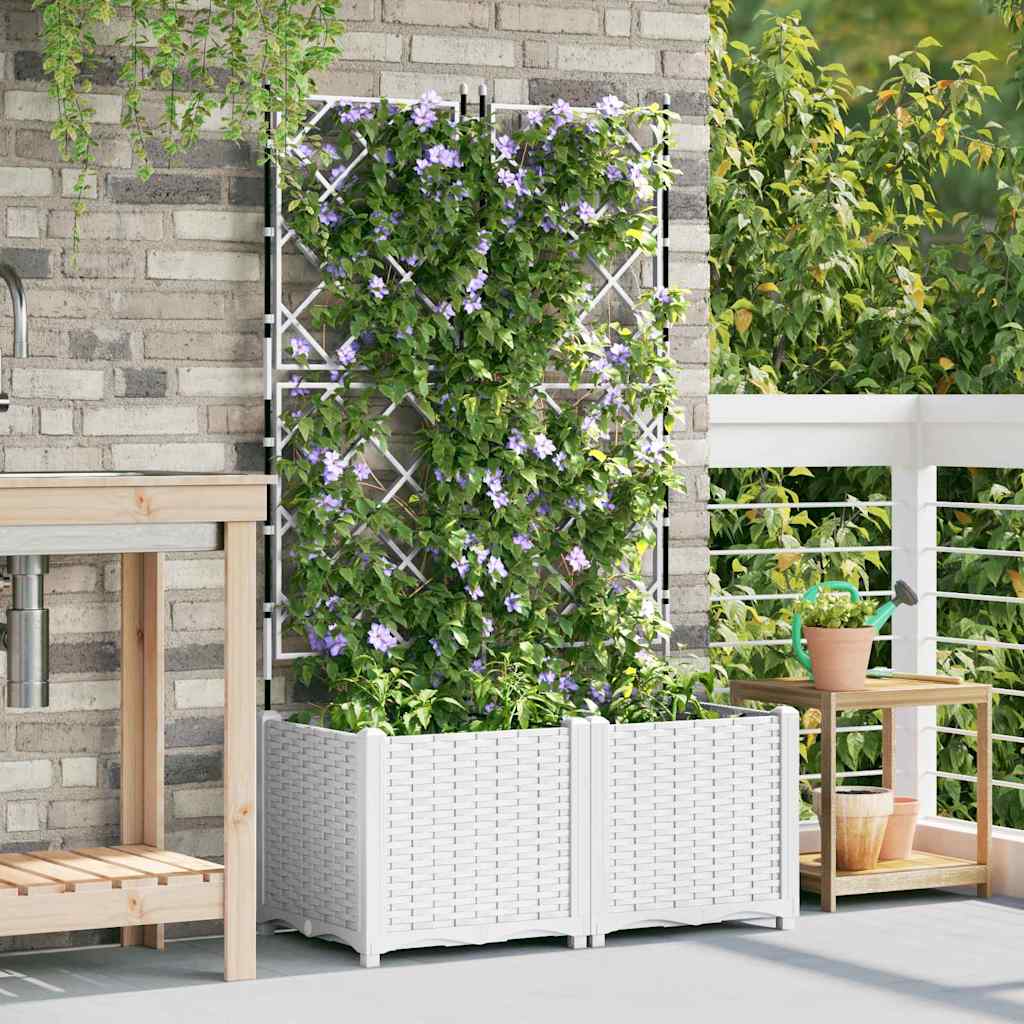 Jardineira com Treliça 2 pcs Branco 80 x 40 x 143 cm PP