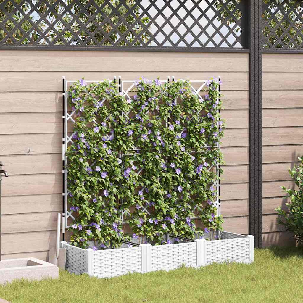 Jardineira com Treliça 3 pcs Branco 120 x 40 x 125.5 cm PP