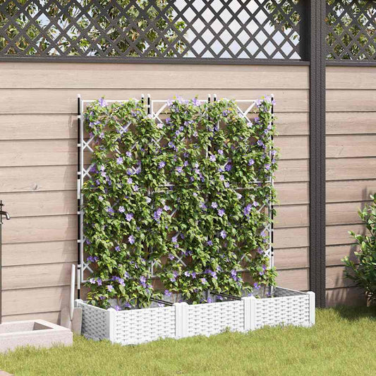 Jardineira com Treliça 3 pcs Branco 120 x 40 x 125.5 cm PP