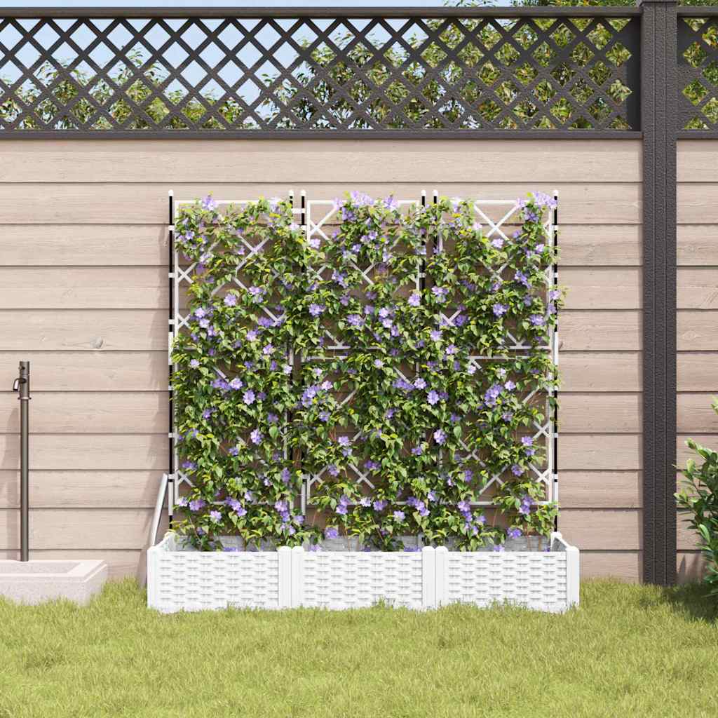 Jardineira com Treliça 3 pcs Branco 120 x 40 x 125.5 cm PP