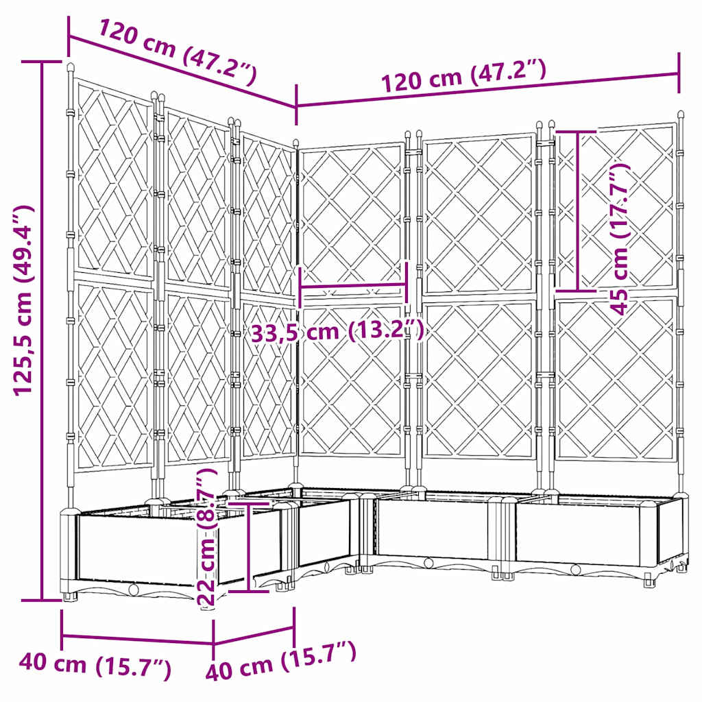 Jardineira com Treliça 5 pcs Branco 120 x 120 x 125.5 cm PP
