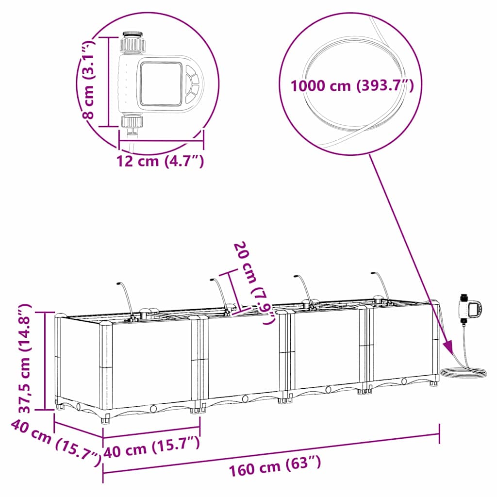 Vasos de Jardim Branco 160 x 40 x 37.5 cm Aço