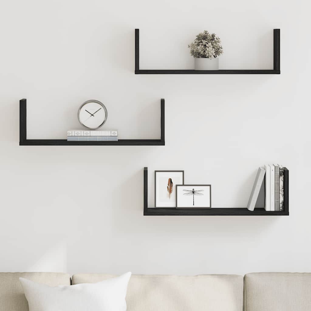 Prateleiras de parede 3 pcs deriv. de madeira carvalho preto