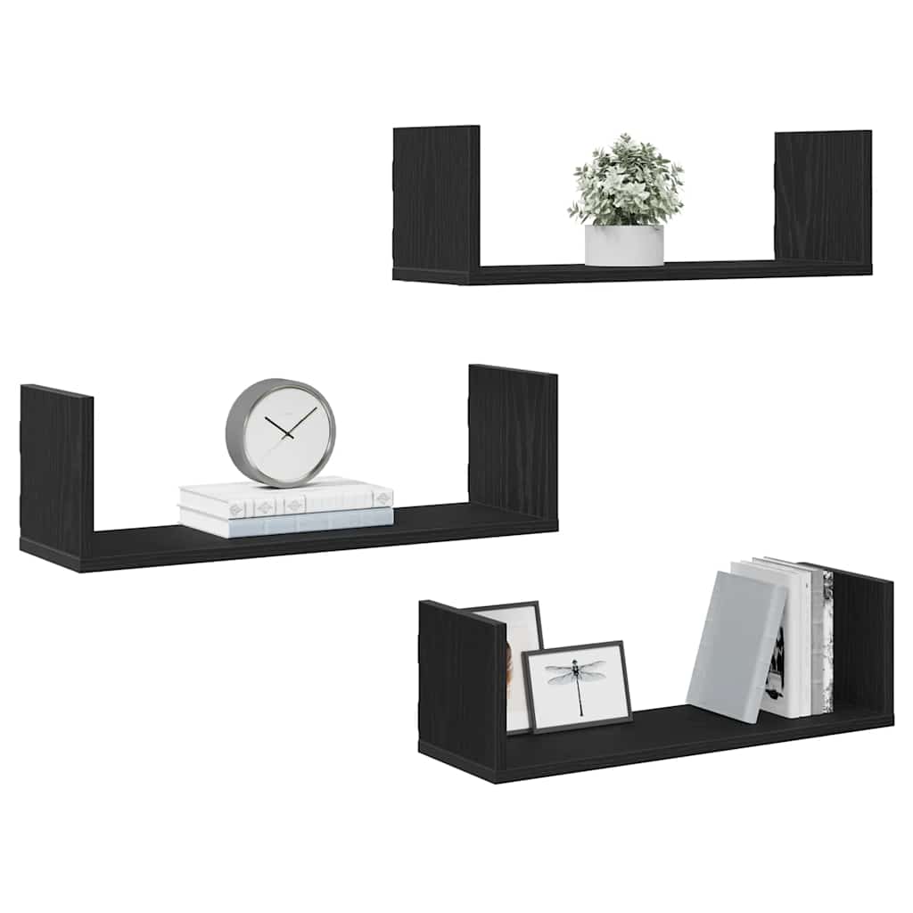 Prateleiras de parede 3 pcs deriv. de madeira carvalho preto