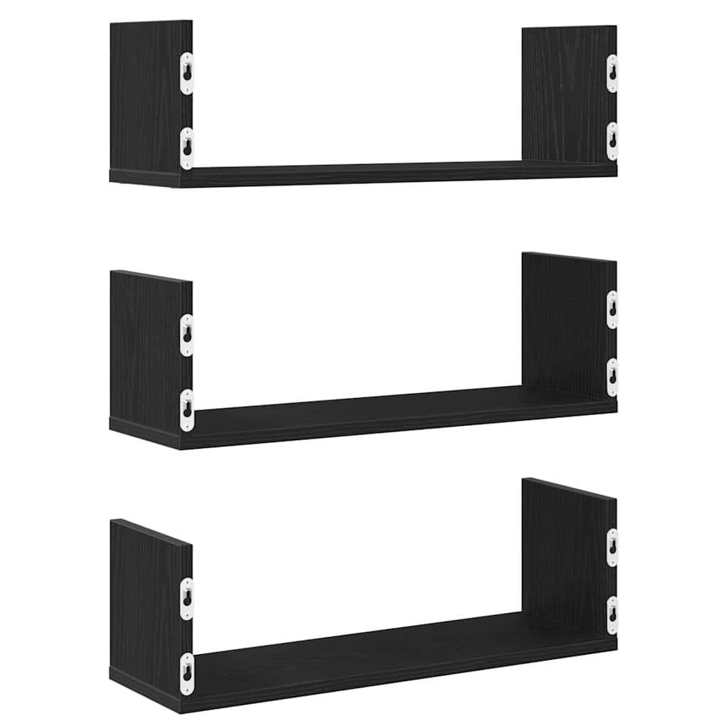Prateleiras de parede 3 pcs deriv. de madeira carvalho preto