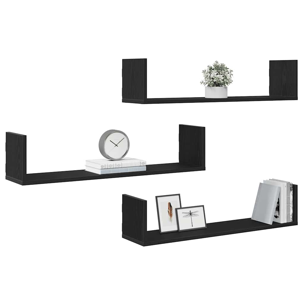 Prateleiras de parede 3 pcs deriv. de madeira carvalho preto
