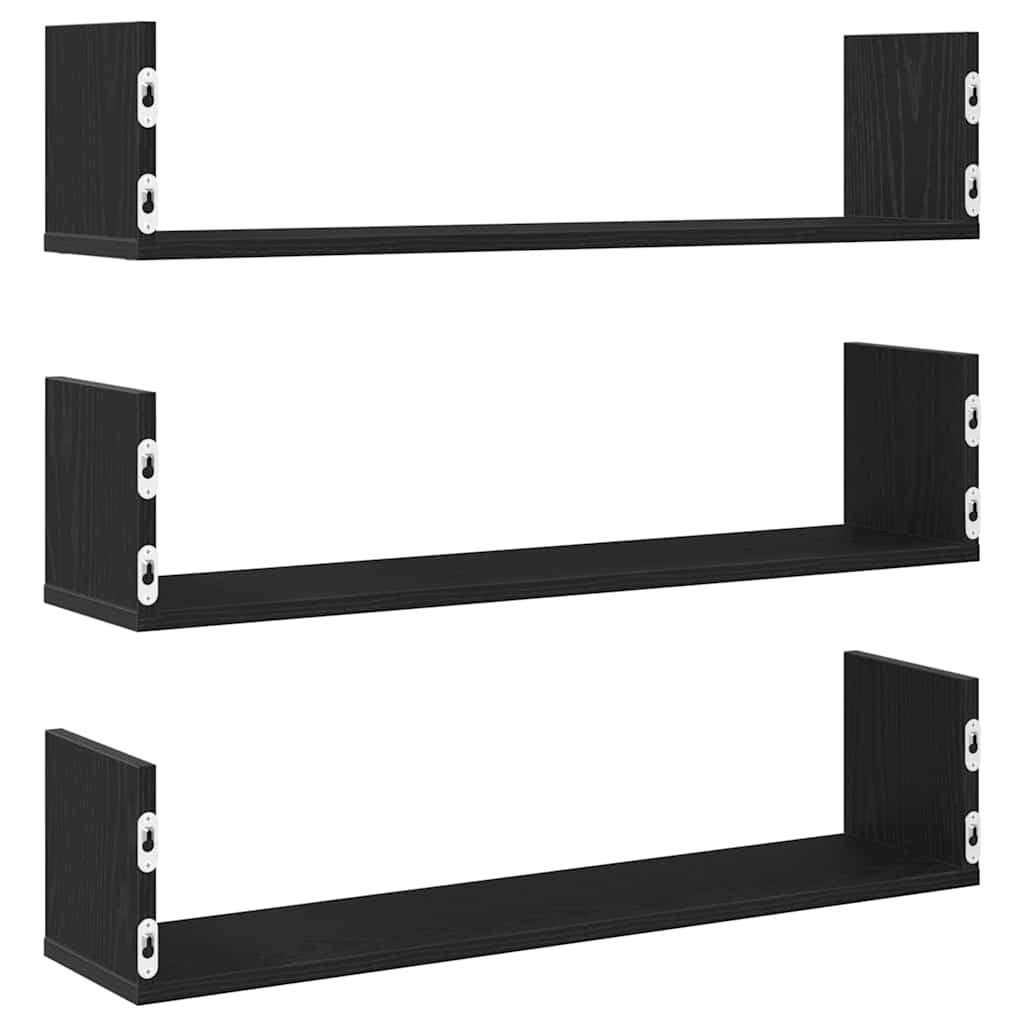 Prateleiras de parede 3 pcs deriv. de madeira carvalho preto