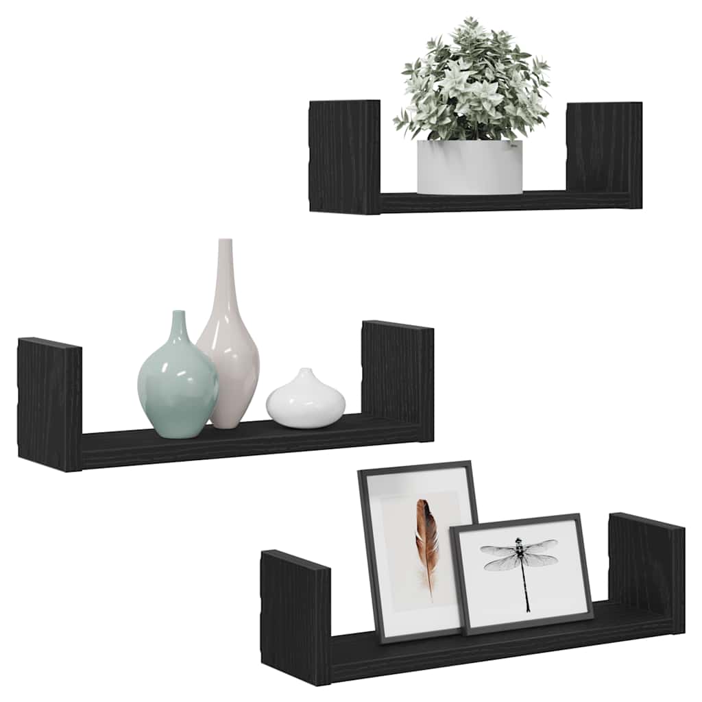 Prateleiras parede 3 pcs derivados madeira carvalho preto