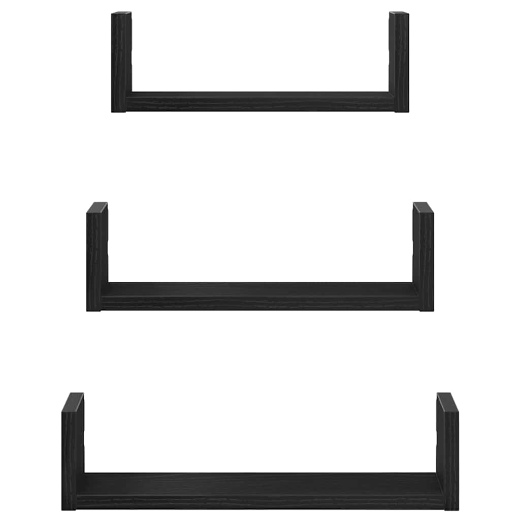 Prateleiras parede 3 pcs derivados madeira carvalho preto