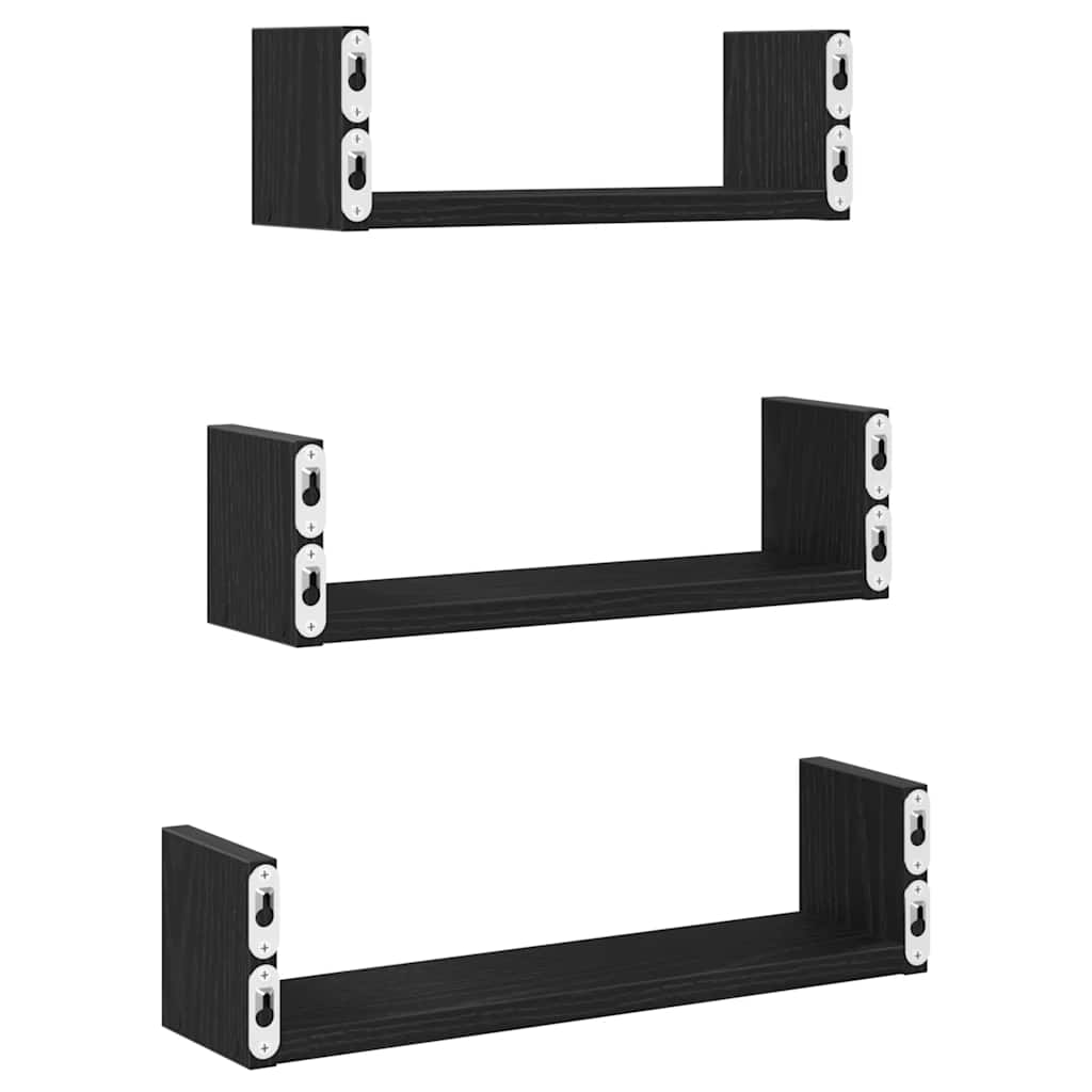 Prateleiras parede 3 pcs derivados madeira carvalho preto