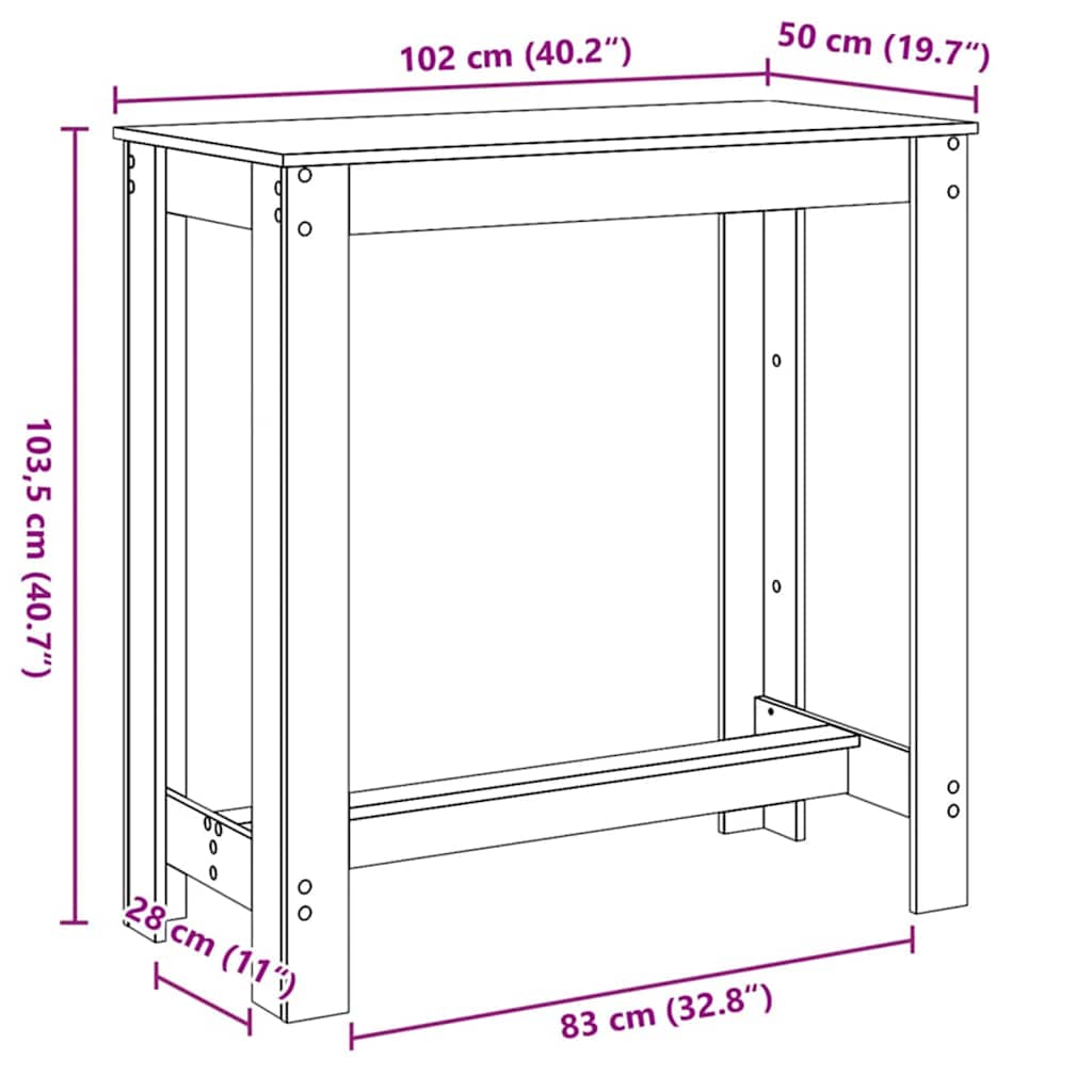 Mesa de bar Carvalho Preto 102 x 50 x 103,5 cm
