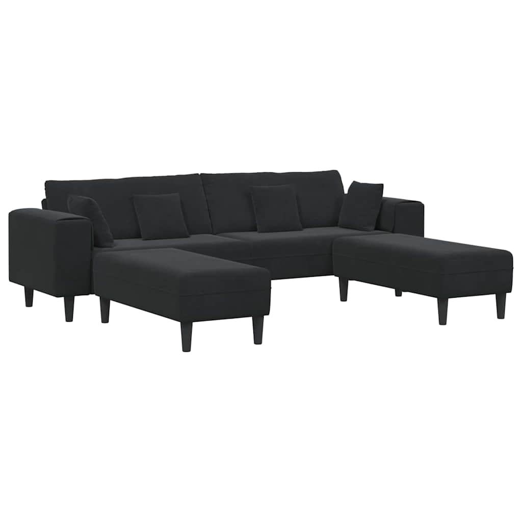 Sofá de Veludo com almofada 3 pcs Preto 208 cm Veludo