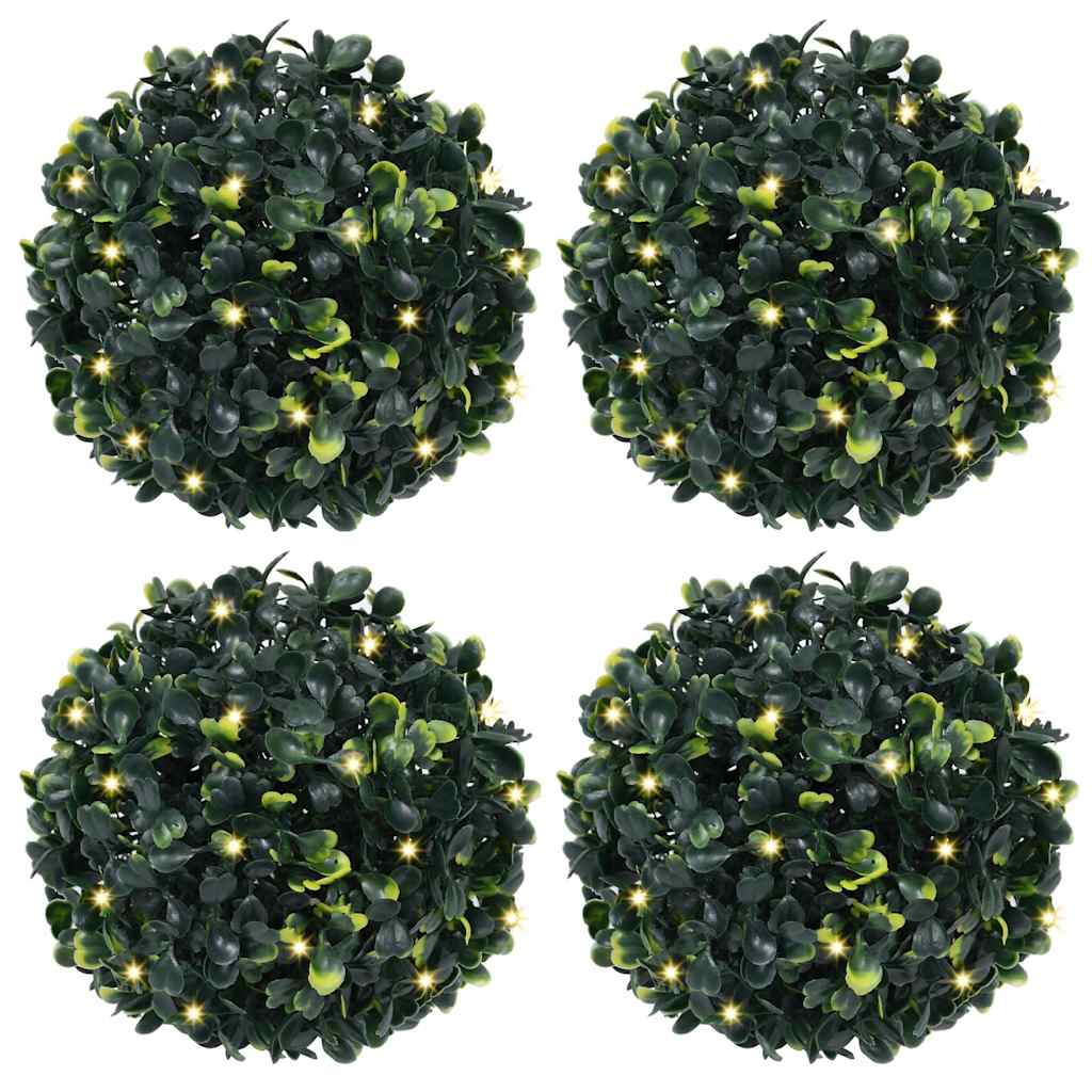 Bolas artificiais de buxo com luzes LED 4 pcs verde 12 cm