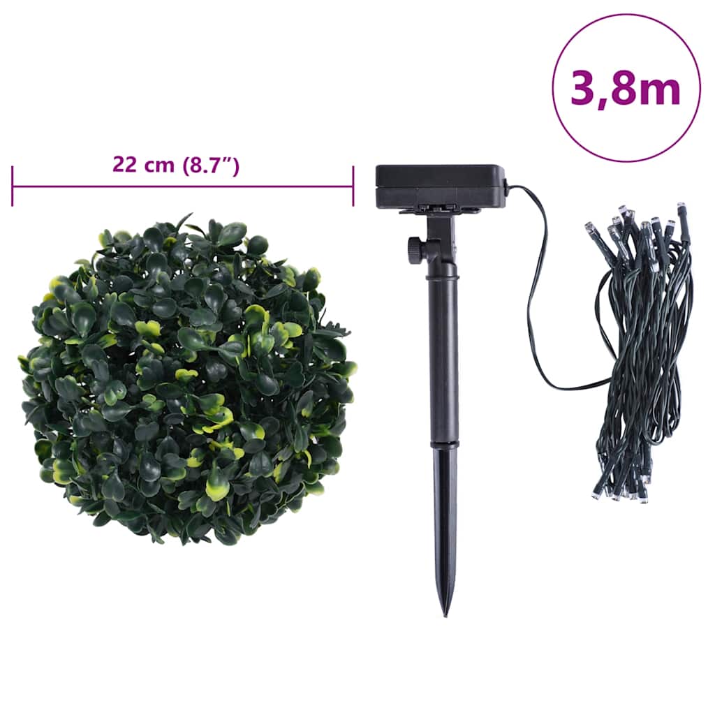 Bolas artificiais de buxo com luzes LED 2 pcs verde 22 cm