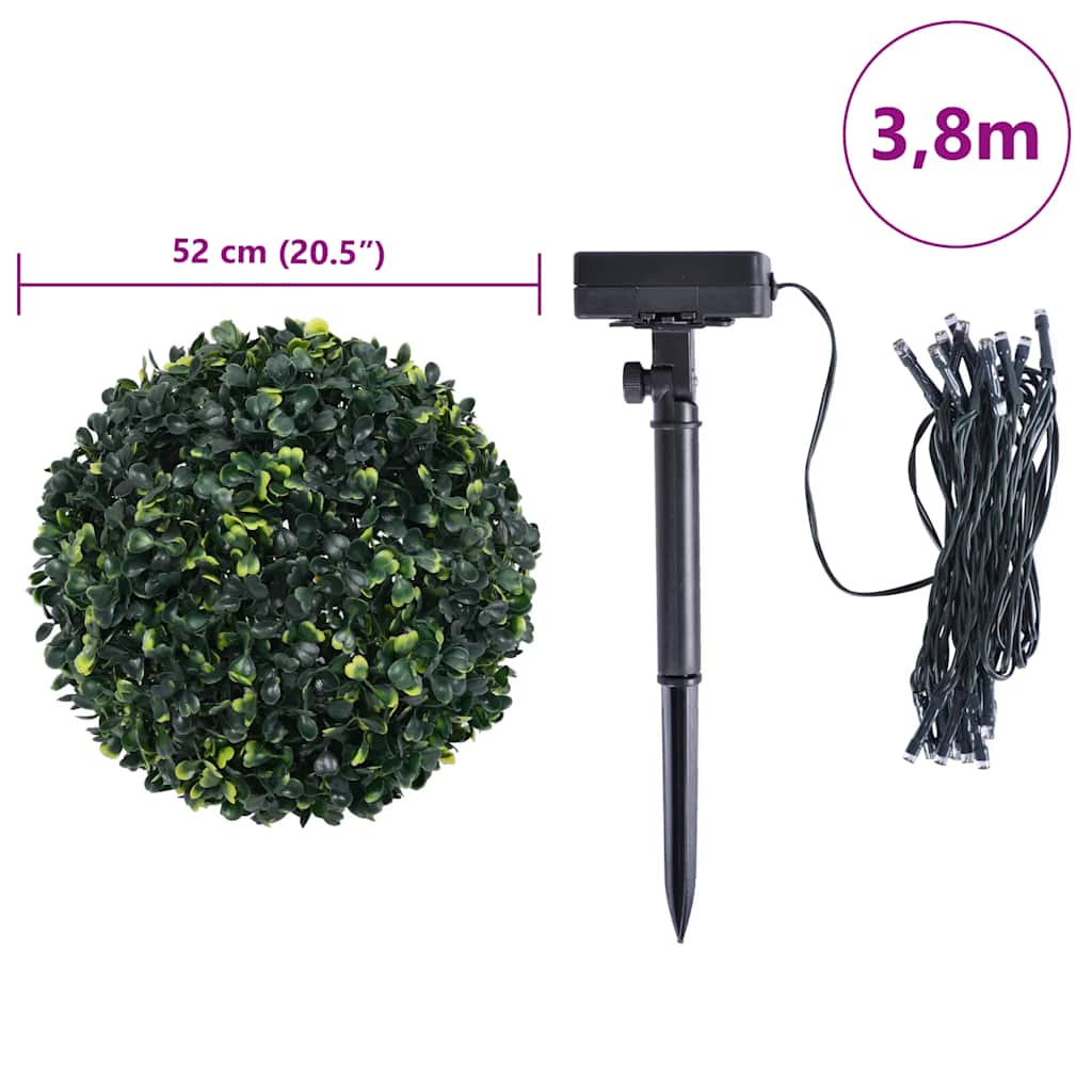 Bolas artificiais de buxo com luzes LED 2 pcs verde 52 cm