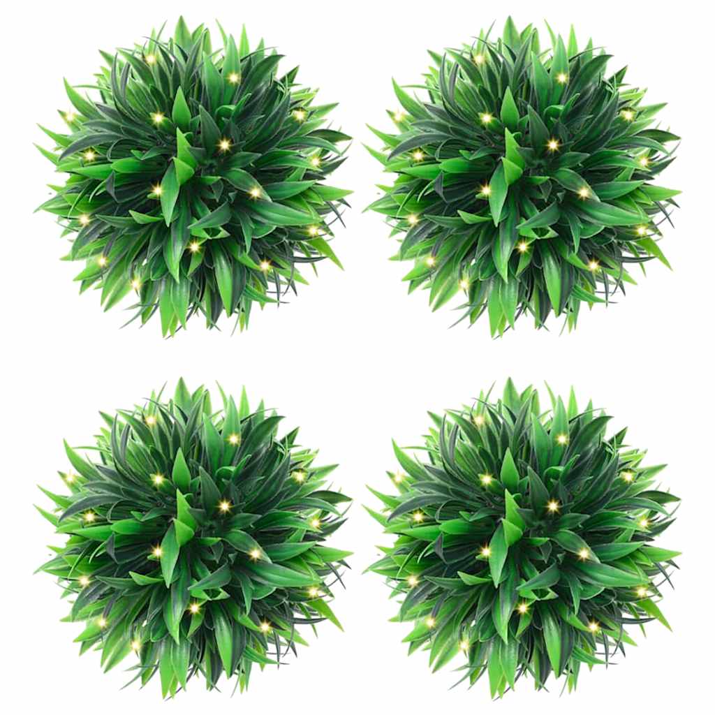 Bolas artificiais de buxo com luzes LED 4 pcs verde 15 cm