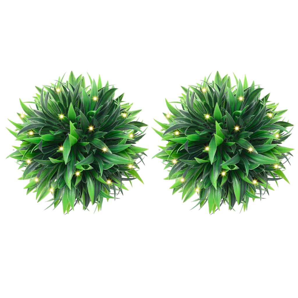 Bolas artificiais de buxo com luzes LED 2 pcs verde 20 cm