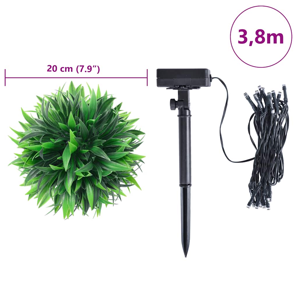 Bolas artificiais de buxo com luzes LED 2 pcs verde 20 cm