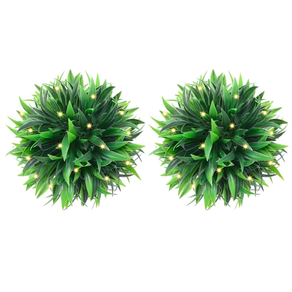 Bolas artificiais de buxo com luzes LED 2 pcs verde 30 cm