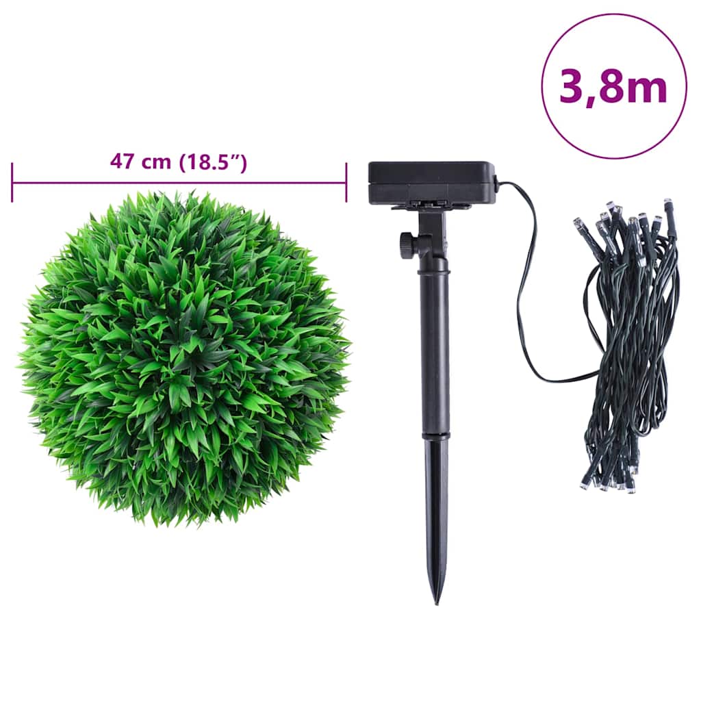 Bolas artificiais de buxo com luzes LED 2 pcs verde 47 cm