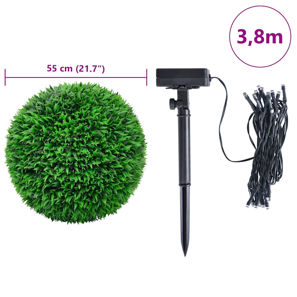 Bolas artificiais de buxo com luzes LED 2 pcs verde 55 cm