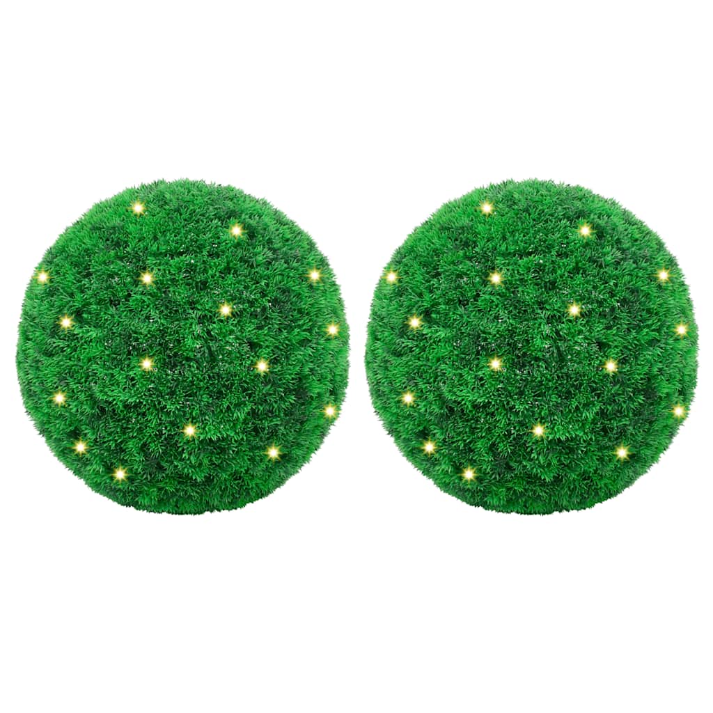 Bolas artificiais de buxo com luzes LED 2 pcs verde 52 cm