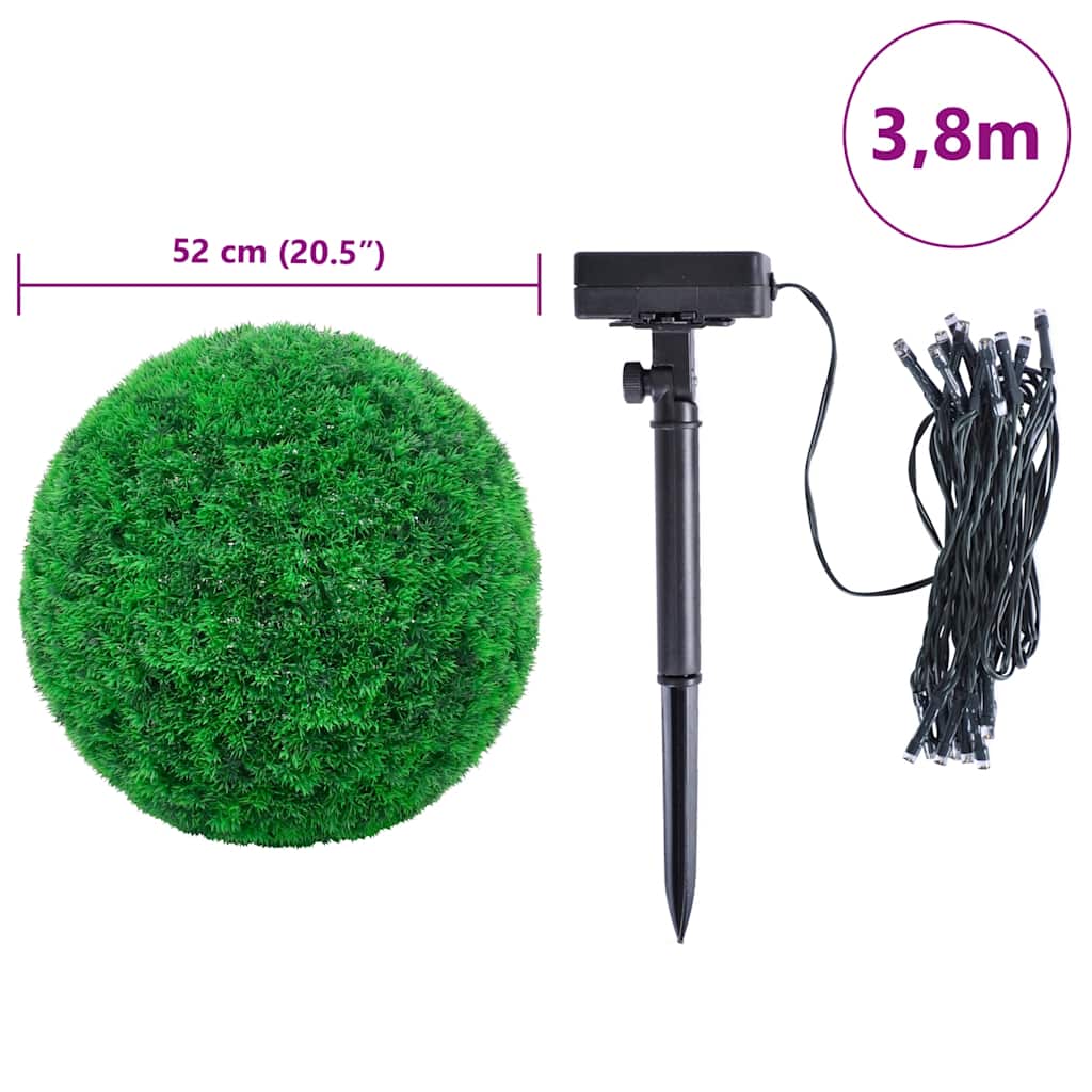 Bolas artificiais de buxo com luzes LED 2 pcs verde 52 cm