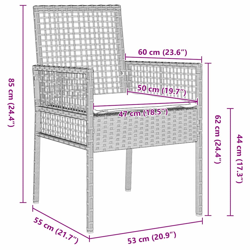 Cadeira de Jardim 2 pcs Cinzento-claro 53 x 60 x 85cm vime PE