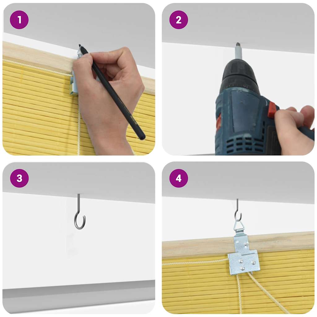 Estores de rolo com cortinas Manual Amarelo 140 x 160 cm Bambu