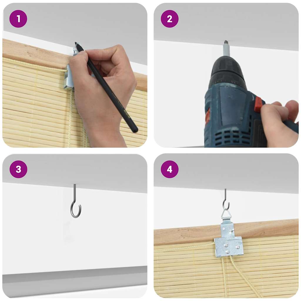 Estores de rolo com cortinas Manual Natura 90 x 160 cm Bambu