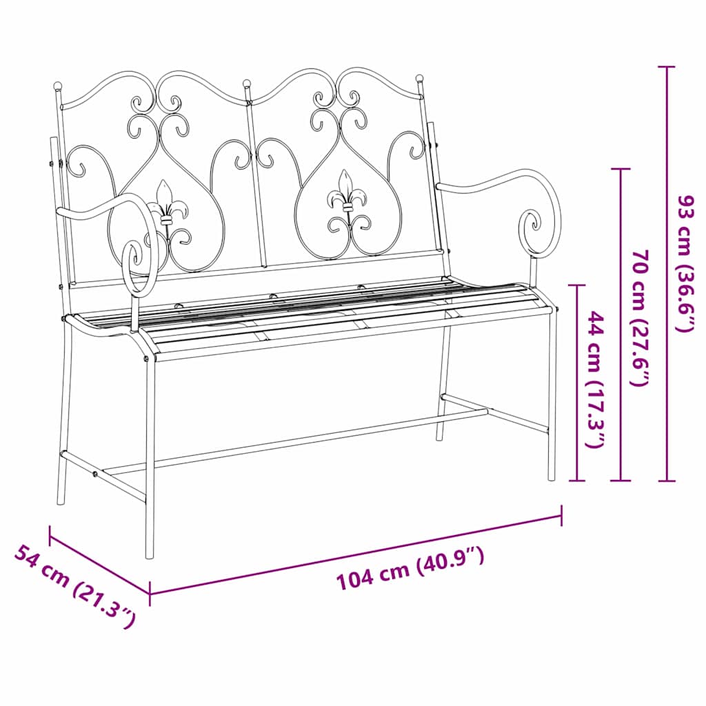 Banco de jardim Branco Antigo 104 x 54 x 93 cm Aço