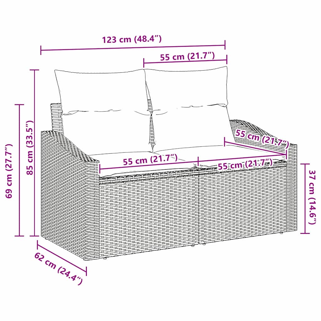 Sofá de jardim com almofada Bege 123 x 62 x 69cm vime PE