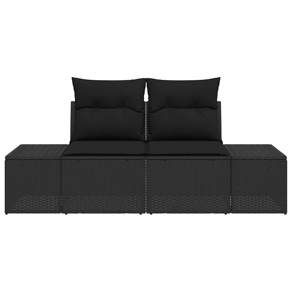Sofá de jardim com almofada Preto 123 x 62 x 69cm vime PE