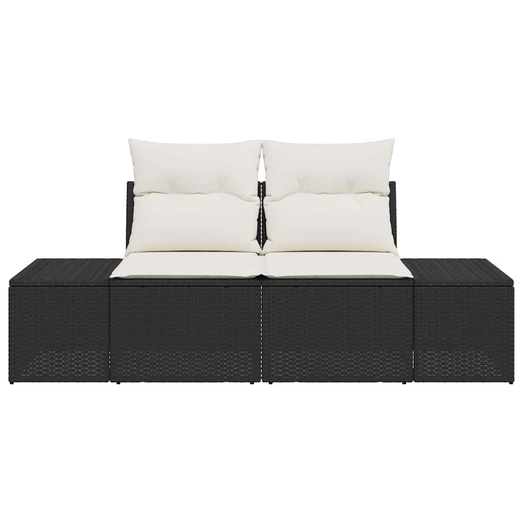 Sofá de jardim com almofada Preto 123 x 62 x 69cm vime PE