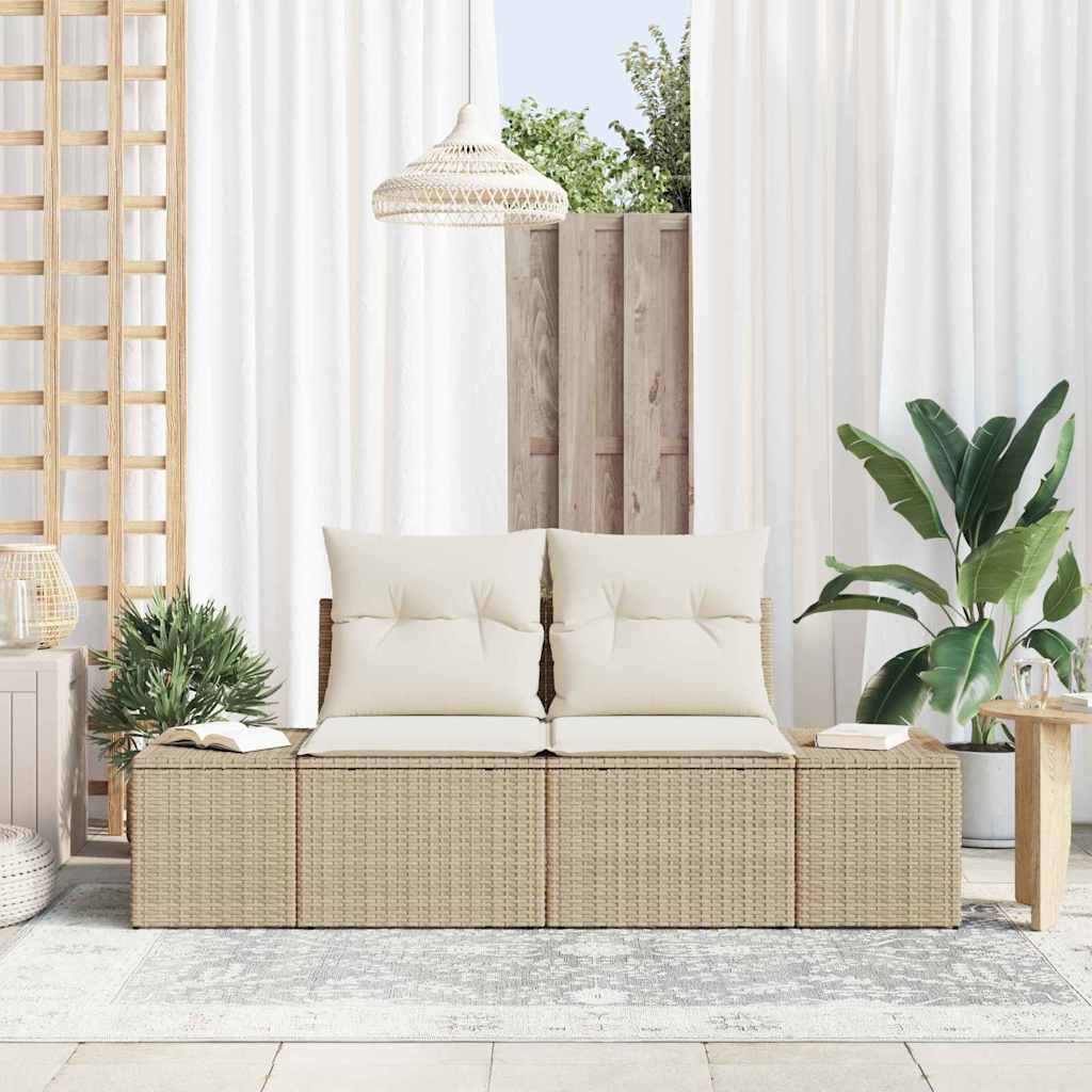 Sofá de jardim com almofada Bege 123 x 62 x 69cm vime PE