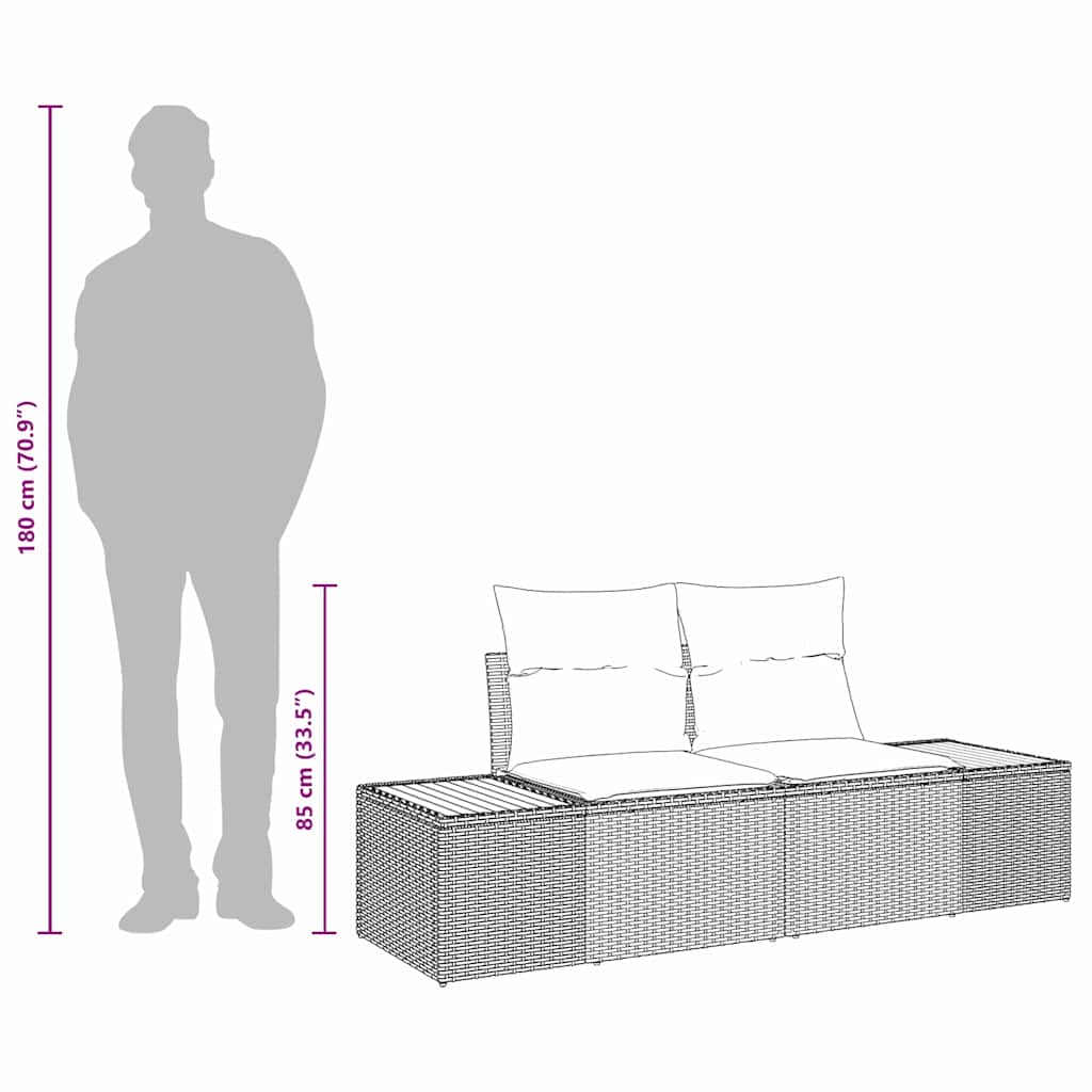 Sofá de jardim Preto 184 x 62 x 85cm vime PE