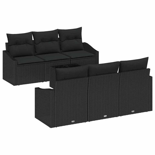 Conjunto de Sofás com almofada Manual 7 pcs Preto vime PE