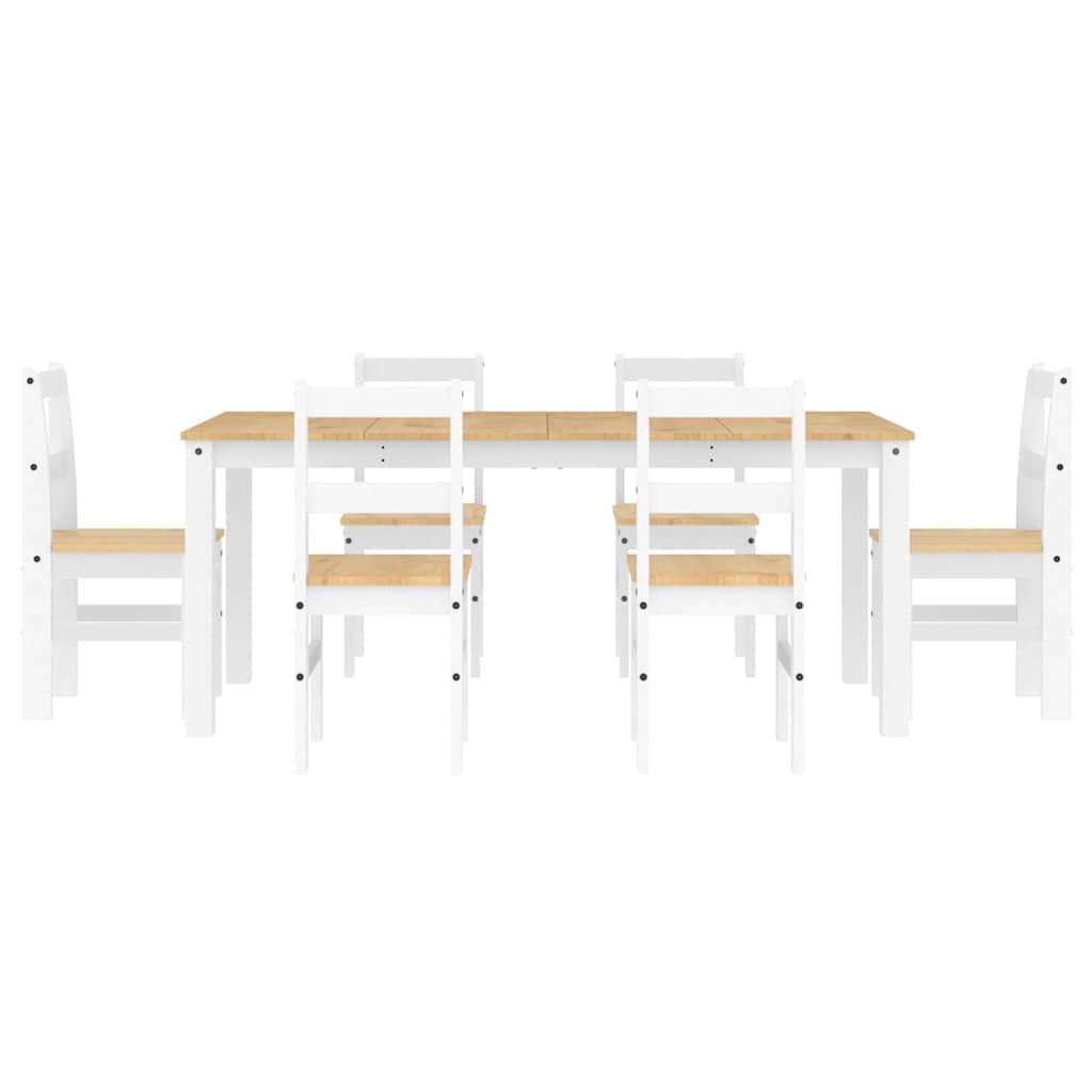 7 pcs conjunto de jantar Panama madeira pinho maciça branco