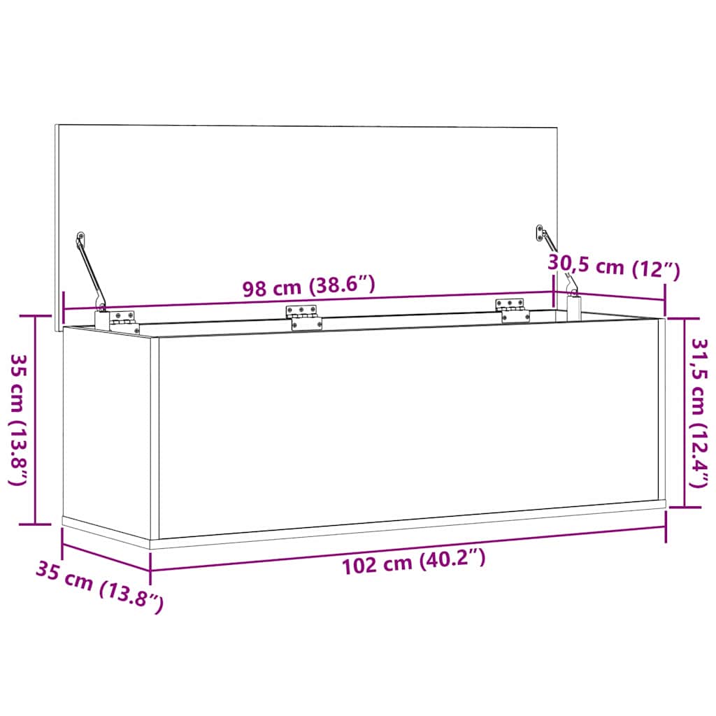 Caixa de Armazenamento Madeira antiga 102 x 35 x 35 cm