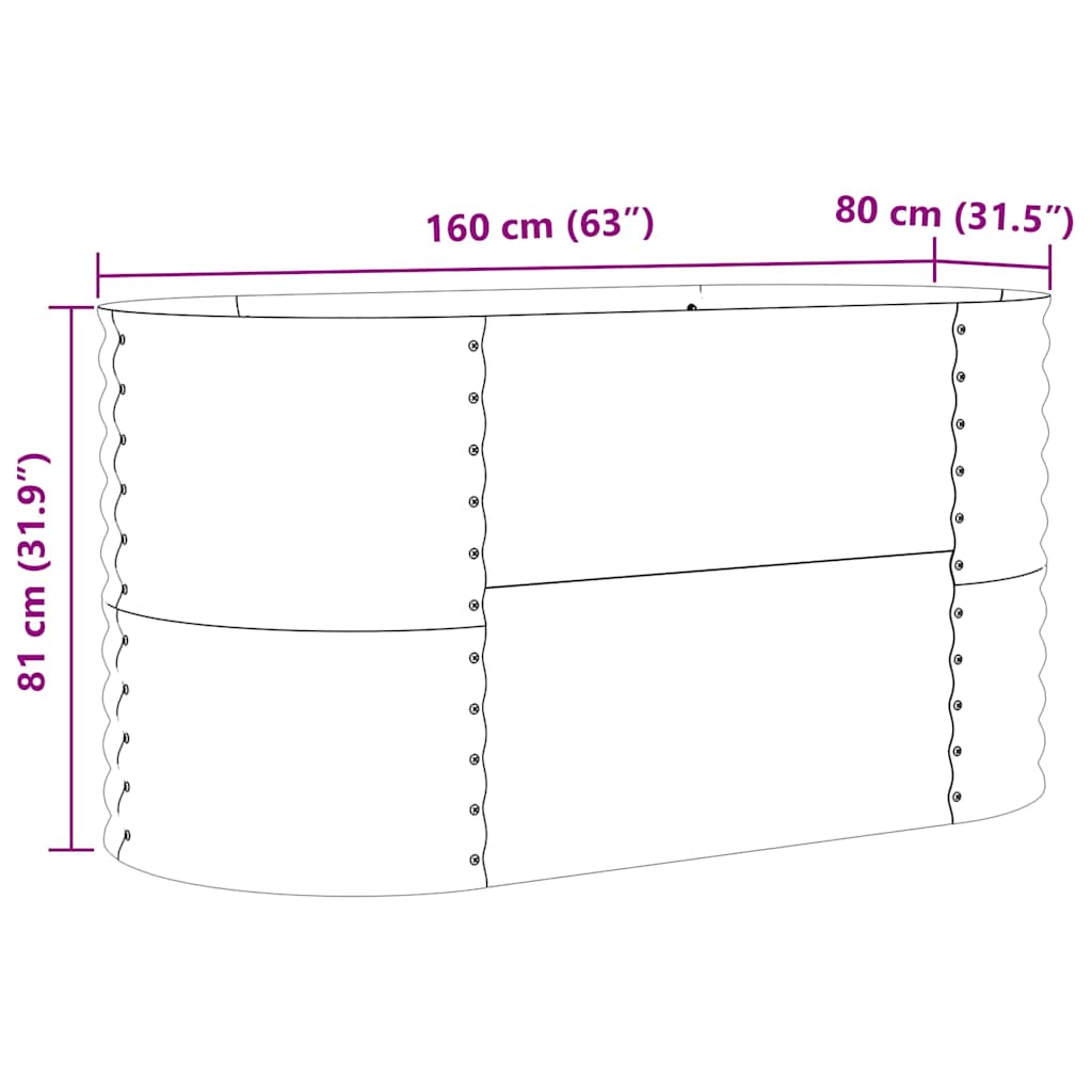 Canteiro de jardim elevado Verde 160 x 80 x 81 cm Aço