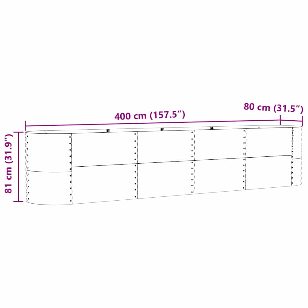 Canteiro de jardim elevado Castanho 400 x 80 x 81 cm Aço