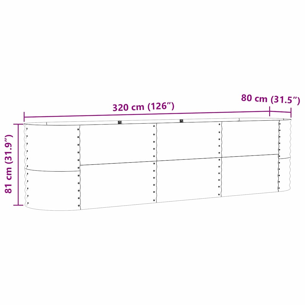 Canteiro de jardim elevado Castanho 320 x 80 x 81 cm Aço