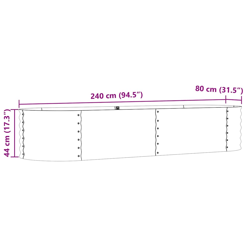 Canteiro de jardim elevado Castanho 240 x 80 x 44 cm Aço
