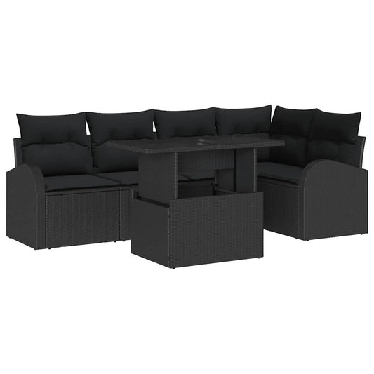 Conjunto de Sofá de Jardim com almofada 6 pcs Preto vime PE