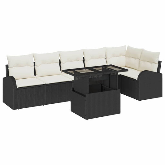 Conjunto de Sofá de Jardim 7 pcs Preto e creme vime PE