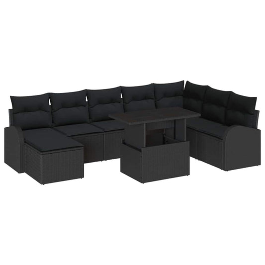 Conjunto de Sofá de Jardim com almofada 9 pcs Preto