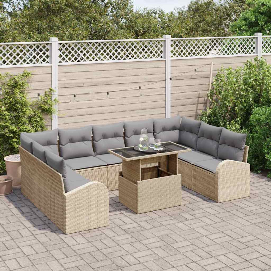 Conjunto de Sofá de Jardim 10 pcs bege e cinzento claro