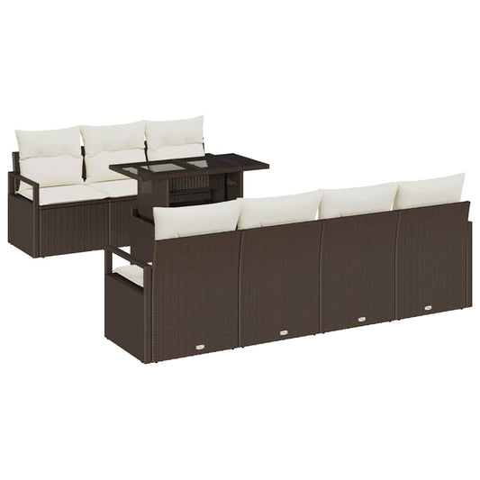 Conjunto de Sofá de Jardim 8 pcs Marrom e Creme vime PE