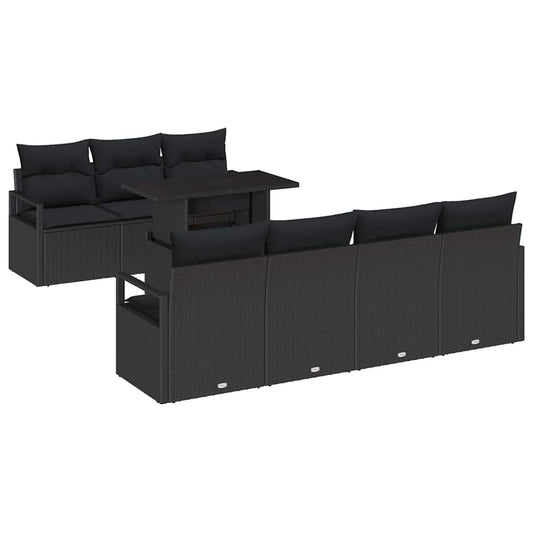 Conjunto de Sofá de Jardim com travesseiro 8 pcs Preto vime PE